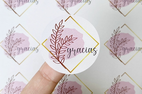 STICKERS GRACIAS HOJAS ROSAS X 9 UNIDADES