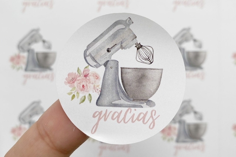 STICKERS GRACIAS DISEÑO KITCHENAID GRIS X 9 UNIDADES