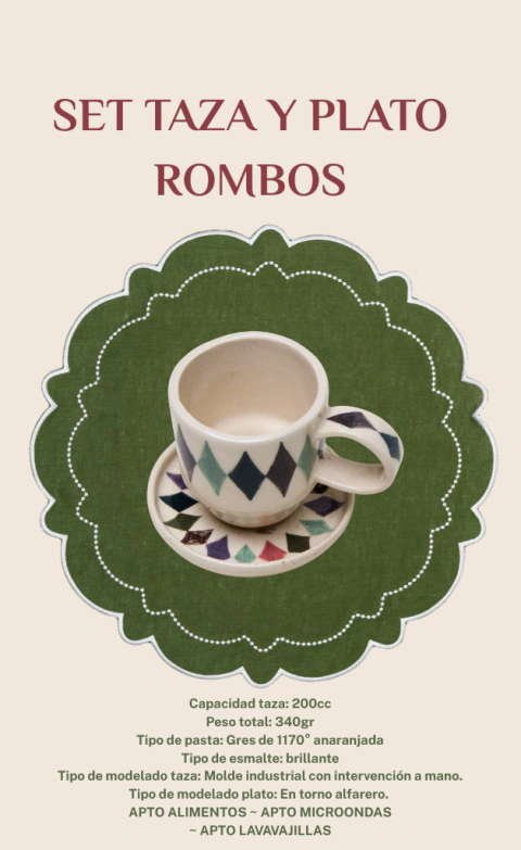 Set taza y plato rombos