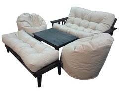 Futon 2 Cuerpos Lustrado + Banqueta + Mesa Ratona +2 Monacos ECO CUERO( COMBO DE FUTON Nº 2)