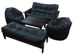 Futon 2 Cuerpos Lustrado + Banqueta + Mesa Ratona +2 Monacos ECO CUERO( COMBO DE FUTON Nº 2) - comprar online