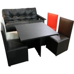 Futon 2 Cuerpos Lustrado + Mesa Cuadrada + Puff C Respaldo( COMBO DE FUTON Nº 6)