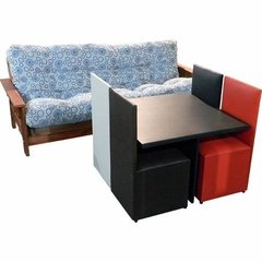 Futon 3 Cuerpos Lustrado + Mesa Cuadrada + Puff C Respaldo( COMBO DE FUTON Nº 7)