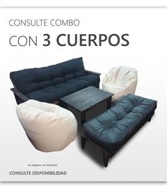 Futon 2 Cuerpos Lustrado + Banqueta + Mesa Ratona +2 Monacos ECO CUERO( COMBO DE FUTON Nº 2) - DIR-TEX