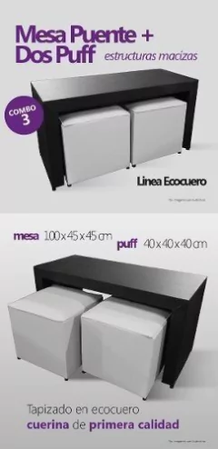 Mesa Puente Ratona + 2 Puff Cuero Ecológico - Super Oferta!!(ART 8002) en internet