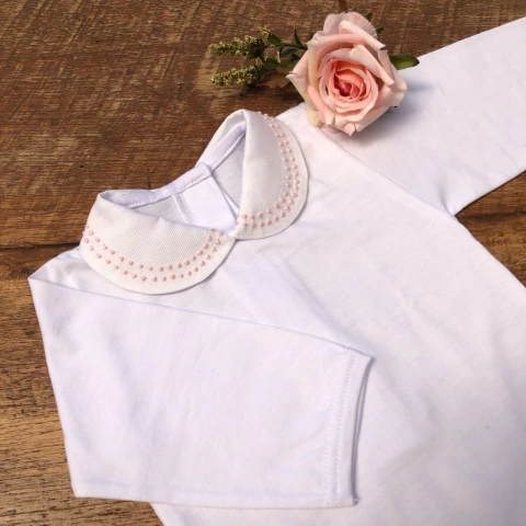 Body de gola bordada pontinhos rosa