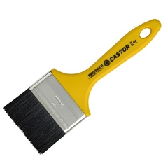 Pincel de pintura com cabo amarelo e cerdas pretas, modelo TRINCHA 619 3 CERDA PRETA - 623, utilizado para pintura e acabamento.