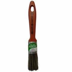 Pincel de trinca prática de 1 polegada com cerdas cinzas, design ergonômico e cabo em plástico laranja, ideal para paredes e trabalhos de pintura.