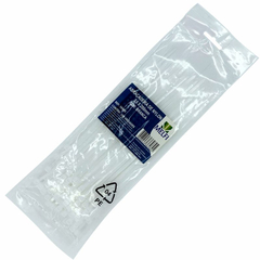 Pacote de abraçadeiras de nylon brancas com 100 unidades, medindo 3,6 x 200mm.