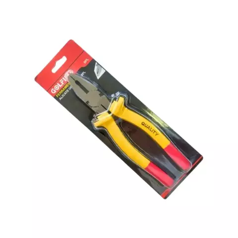 Alicate universal niquelado de 8 polegadas com cabo amarelo e vermelho em embalagem original