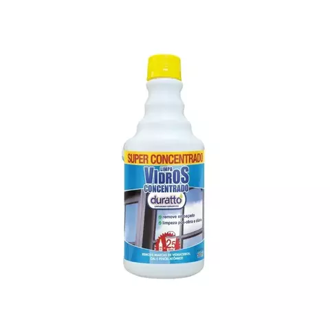 Frasco de 500ml de limpa vidros concentrado Duratto com rótulo azul e amarelo