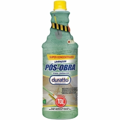 Frasco de limpador pós-obra 1L da Duratto, indicado para pisos cerâmicos, com rótulo que destaca sua super concentração e rendimento.