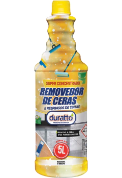 Frasco de 1L de removedor de ceras e respingos de tintas da marca Duratto, com rótulo colorido e informações sobre o produto.