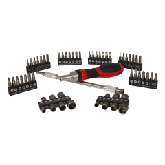 Jogo de 12 peças de bits e ponteiras da marca Elite, incluindo ponteiras PZ, PH, SL e T, juntamente com um extensor e chave manual.