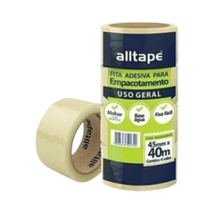 Rolos de fita adesiva transparente Alltape para empacotamento, com 48mm de largura e 45m de comprimento cada.