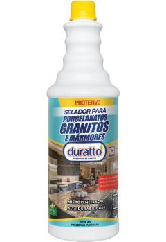 Frasco de selador para porcelanato, granitos e mármores da marca Duratto, com rótulo destacando micropenetração e alta durabilidade.