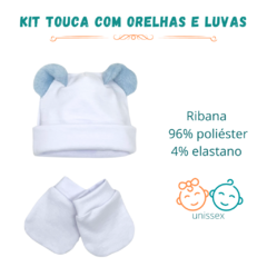 kit touca com orelhinhas e luvas para sublimação