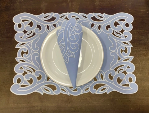 Jogo Americano em Rechilieu Vazado Azul 12pçs