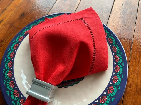 Guardanapos de Ponto Ajour em Linho Vermelho