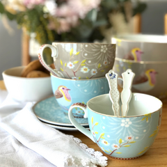 Taza de te c/plato Floral khaki - comprar online