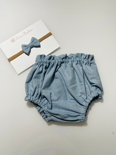 Calcinha Tapa Fralda + Laço Jeans Claro