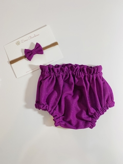 Calcinha Tapa Fralda + Laço Linho Violeta