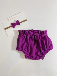 Calcinha Tapa Fralda + Laço Linho Violeta
