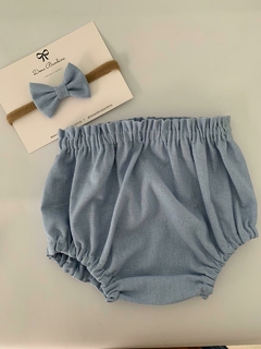Calcinha Tapa Fralda + Laço Linho Azul Claro - comprar online