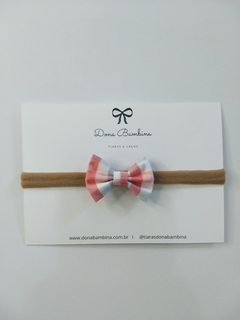 Laço Gravatinha Xadrez Coral e Cinza - comprar online