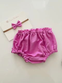 Calcinha Tapa Fralda + Laço Linho Rosa Flamingo - comprar online