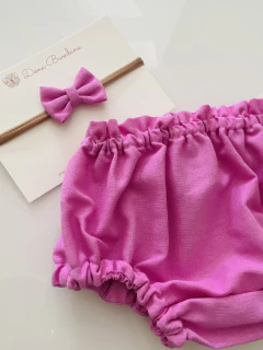 Calcinha Tapa Fralda + Laço Linho Rosa Flamingo - Dona Bambina - Tiaras e Laços