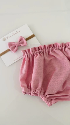 Calcinha Tapa Fralda + Laço Linho Rosa Médio - comprar online