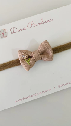 Laço Gravatinha Linho Rosa Seco Bordado - comprar online