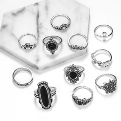 Set Anillos piedras negras x11