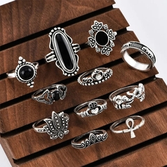 Set Anillos piedras negras x11 - comprar online