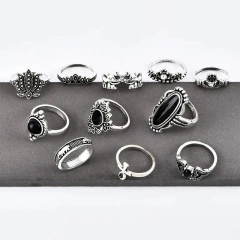 Set Anillos piedras negras x11 - tienda online
