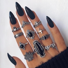 Set Anillos piedras negras x11
