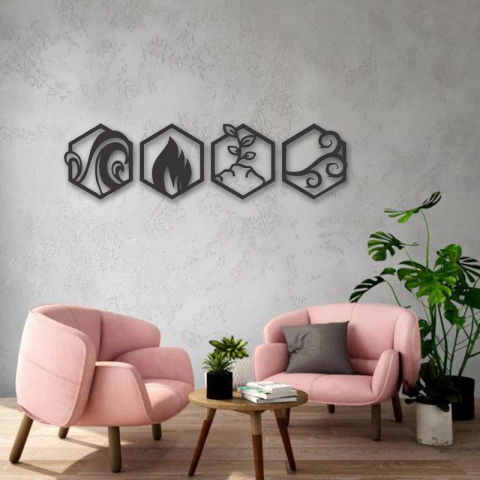 Cuadro Artesanal 4 Elementos Hexagonos Calado Mdf - 90x25cm - comprar online