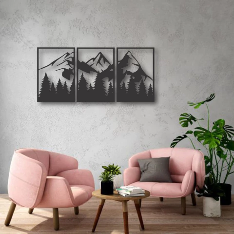 Cuadro Artesanal Triptico Montañas Calado Mdf - 62x28cm - comprar online