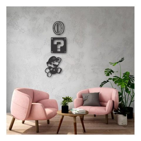 Cuadro Artesanal Triptico Mario Bros Calado Mdf 75x30 - comprar online