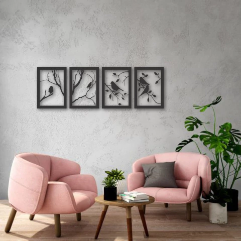 Cuadro Artesanal Cuadríptico Pajarito Calado Mdf - 63x45cm - comprar online