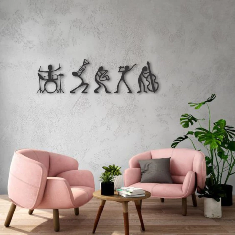 Cuadro Artesanal Quintiptico Músicos Calado En Mdf 110x30cm - comprar online