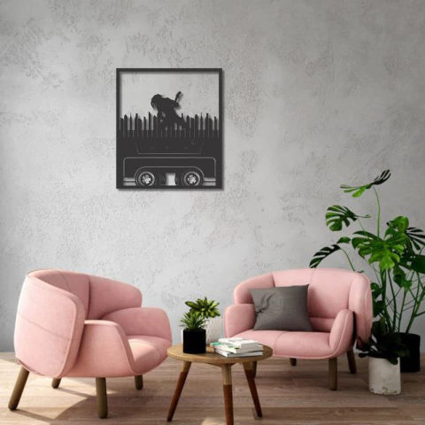 Cuadro Artesanal Guitarrista Y Casete Calado Mdf - 43x49cm - comprar online