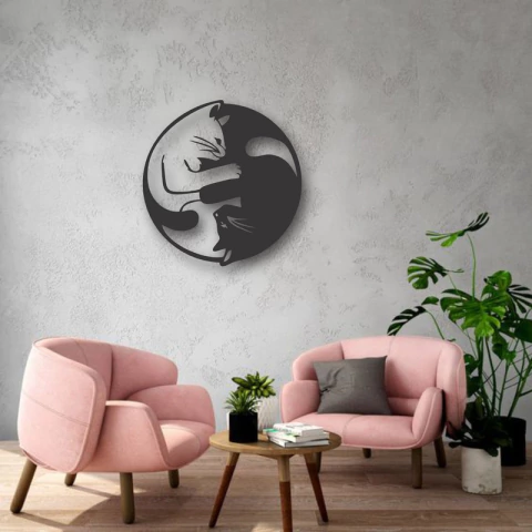 Cuadro Artesanal Gato Yin Y Yang Calado Mdf - 44x44cm - comprar online