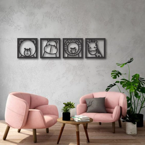 Cuadro Artesanal Animales De La Selva Calado En Mdf 85x20cm - comprar online