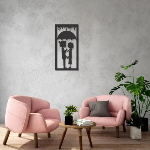 Cuadro Artesanal Pareja Con Paraguas Calado Mdf - 28x56cm - comprar online