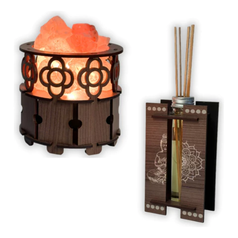 Lámpara Piedra Luz Sal Himalaya + Difusor Aromático - Natura