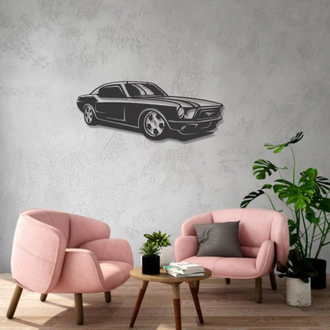 Cuadro Artesanal Auto Mustang Carrera Calado Mdf 60x24cm - comprar online