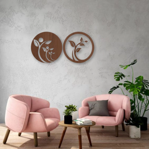 Cuadro Artesanal Hojas Circulos Calado En Mdf - 63x28cm - comprar online