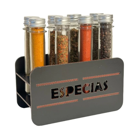 Especiero Madera Con 8 Tubos 15cm Pet Y Tapa Plateada - comprar online